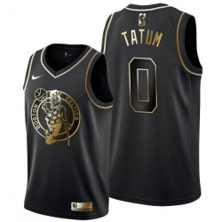Men Boston Celtics 0 Jayson Tatum Black Gold Stitched Basketball Jersey