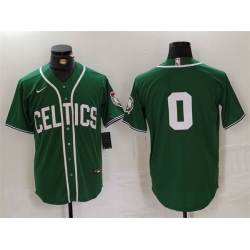 Men Boston Celtics 0 Jayson Tatum Green With Patch Stitched Baseball Jersey