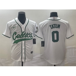 Men Boston Celtics 0 Jayson Tatum White Stitched Baseball Jersey
