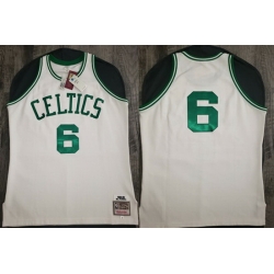Men Boston Celtics 6 Bill Russell 1962 63 White Throwback Stitched Jersey