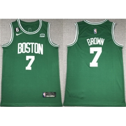 Men Boston Celtics 7 Jaylen Brown Green With NO 6 Patch Stitched Basketball Jersey