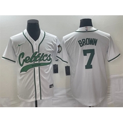 Men Boston Celtics 7 Jaylen Brown White Stitched Baseball Jersey