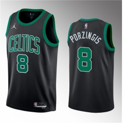 Men Boston Celtics 8 Kristaps Porzingis Black 2023 Draft Statement Edition Stitched Basketball Jersey