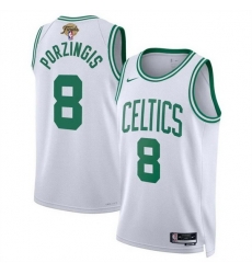 Men Boston Celtics 8 Kristaps Porzingis White 2024 Finals Association Edition Stitched Basketball Jersey