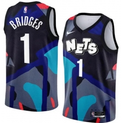 Men Brooklyn Nets 1 Mikal Bridges Black Blue Stitched Basketball Jersey