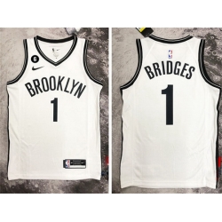 Men Brooklyn Nets 1 Mikal Bridges White Stitched Basketball Jersey