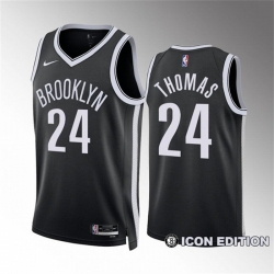 Men Brooklyn Nets 24 Cam Thomas Black Icon Edition Stitched Basketball Jersey