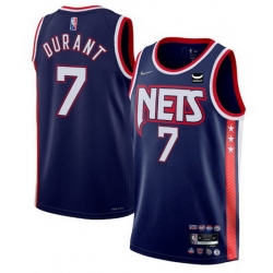 Men's Brooklyn Nets #7 Kevin Durant 2021 22 Swingman Navy City Edition 75th Anniversary Stitched Basketball Jersey