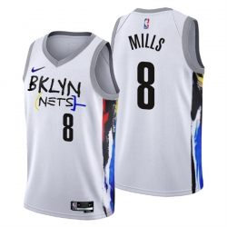Men's Brooklyn Nets #8 Patty Mills 2022-23 White City Edition Stitched Basketball Jersey