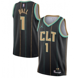 Men Charlotte Hornets 1 LaMelo Ball 2022 2023 Black City Edition Stitched Basketball Jersey