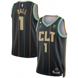 Men Charlotte Hornets 1 LaMelo Ball Black 2022 23 City Edition No 6 Patch Stitched Basketball Jersey