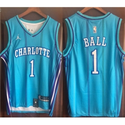 Men Charlotte Hornets 1 LaMelo Ball Blue Stitched Basketball Jersey