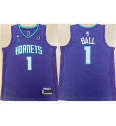 Men Charlotte Hornets 1 LaMelo Ball Purple Stitched Basketball Jersey