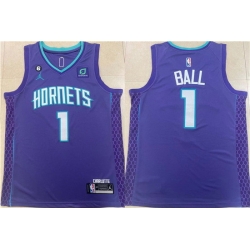 Men Charlotte Hornets 1 LaMelo Ball Purple Stitched Basketball Jersey