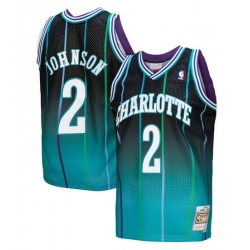 Men Charlotte Hornets 2 Larry Johnson Teal Black Throwback Stitched Jersey