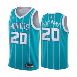 Men Charlotte Hornets 20 Gordan Hayward Aqua Stitched Basketball Jersey