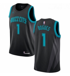 Womens Nike Jordan Charlotte Hornets 1 Muggsy Bogues Swingman Black NBA Jersey 2018 19 City Edition 