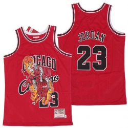 Bulls 23 Michael Jordan Red Hardwood Classics Skull Edition Jersey