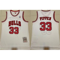 Men Chicago Bulls 33 Scottie Pippen 1997 98 White Throwback Stitched Jersey