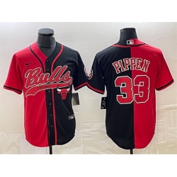 Men Chicago Bulls 33 Scottie Pippen Red Black Split Cool Base Stitched Baseball Jersey