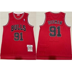 Men Chicago Bulls 91 Dennis Rodman 1997 98 Red Throwback Stitched Jersey
