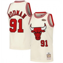 Men Chicago Bulls 91 Dennis Rodman White Stitched Basketball Jersey