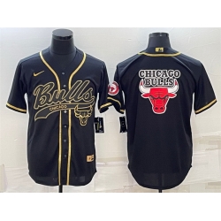 Men Chicago Bulls Black Gold Team Big Logo Cool Base Stitched Baseball Jersey