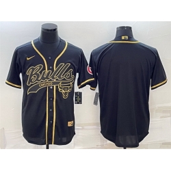 Men Chicago Bulls Blank Black Gold Cool Base Stitched Baseball Jersey