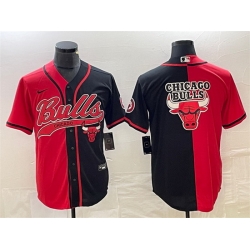 Men Chicago Bulls Red Black Split Team Big Logo Cool Base Stitched Baseball Jersey