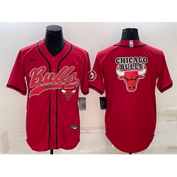 Men Chicago Bulls Red Team Big Logo Cool Base Stitched Baseball Jersey