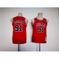 Youth Chicago Bulls 91 Dennis Rodman Red Stitched Basketball Jersey