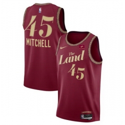 Men Cleveland Cavaliers 45 Donovan Mitchell Wine 2023 24 City Edition Stitched Jersey