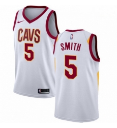 Mens Nike Cleveland Cavaliers 5 JR Smith Authentic White Home NBA Jersey Association Edition