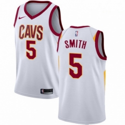 Mens Nike Cleveland Cavaliers 5 JR Smith Authentic White Home NBA Jersey Association Edition