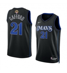 Men Dallas Mavericks 21 Daniel Gafford Black 2024 Finals City Edition Stitched Basketball Jersey