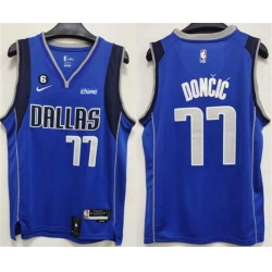 Men Dallas Mavericks 77 Luka Doncic Blue No 6 Patch Stitched Jersey