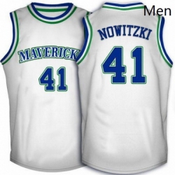 Mens Adidas Dallas Mavericks 41 Dirk Nowitzki Authentic White Throwback NBA Jersey