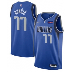 Men's Dallas Mavericks #77 Luka Doncic 75th Anniversary Blue Stitched Basketball Jersey