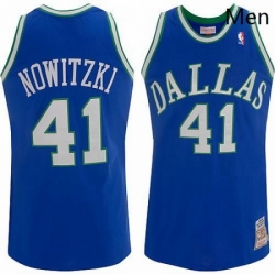 Mens Mitchell and Ness Dallas Mavericks 41 Dirk Nowitzki Swingman Blue Throwback NBA Jersey