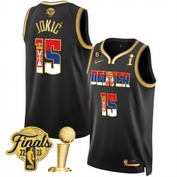 Men Denver Nuggets 15 Nikola Jokic 2023 Black Gold Serbia Flag Finals Champions With NO 6 Patch Stitched Basketball Jersey