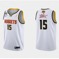 Men Denver Nuggets 15 Nikola Jokic White 2023 Finals Champions Association Edition With NO 6 Patch Stitched Basketball Jersey