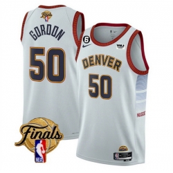 Men Denver Nuggets 50 Aaron Gordon White 2023 Finals Icon Edition With NO 6 Patch Stitched Basketball Jersey