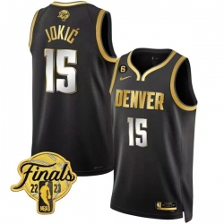 Men's Denver Nuggets #15 Nikola Jokic Black 2023 Finals Collection With NO.6 Patch Stitched Basketball Jersey