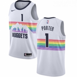 Womens Nike Denver Nuggets 1 Michael Porter Swingman White NBA Jersey City Edition 