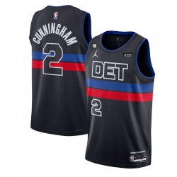 Men Detroit Pistons 2 Cade Cunningham Black 2022 23 City Edition With NO 6 Patch Stitched Basketball Jersey