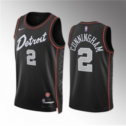 Men Detroit Pistons 2 Cade Cunningham Black 2023 24 City Edition Stitched Basketball Jersey