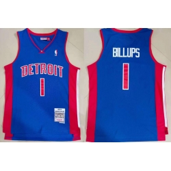 Men Detroit Pistons Chauncey Billups #1 Blue Hardwood Classic Mitchell Ness Jersey