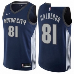 Mens Nike Detroit Pistons 81 Jose Calderon Swingman Navy Blue NBA Jersey City Edition 