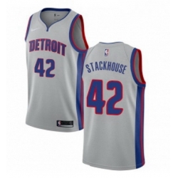 Womens Nike Detroit Pistons 42 Jerry Stackhouse Authentic Silver NBA Jersey Statement Edition