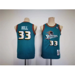 Youth Detroit Pistons 33 Grant Hill Teal Throwback Stitched Basketball Jersey